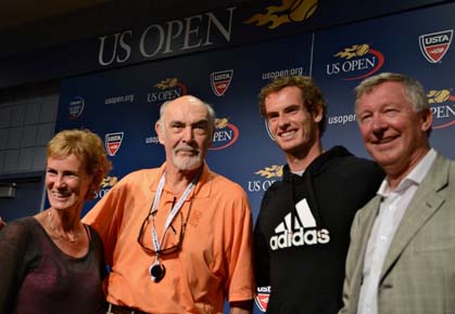 Andy Murray poses with Judy Murray, Sir Alex Ferguson, and Sir Sean Connery