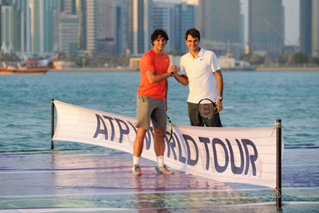 federer nadal qatar water tennis