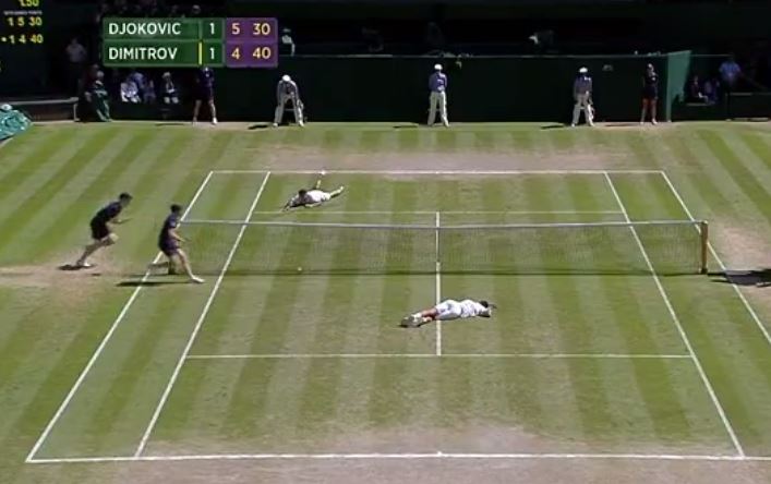 Video: Djokovic and Dimitrov Slip-Sliding Away During Wimbledon Semifinal 