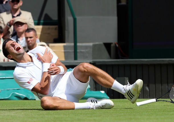 Novak Djokovic Falls Slips Wimbledon 2014
