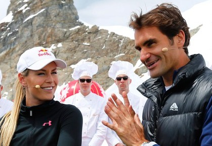 Roger Federer and Lindsey Vonn Play Tennis on a Glacier 