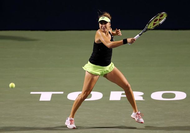 Belinda Bencic was pushed to three sets but ultimately finished off Eugenie Bouchard to reach the second round at the Rogers Cup