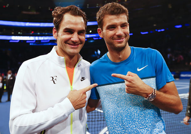 Federer and Dimitrov Trade Tweeners in World Tennis Day Exhibition 