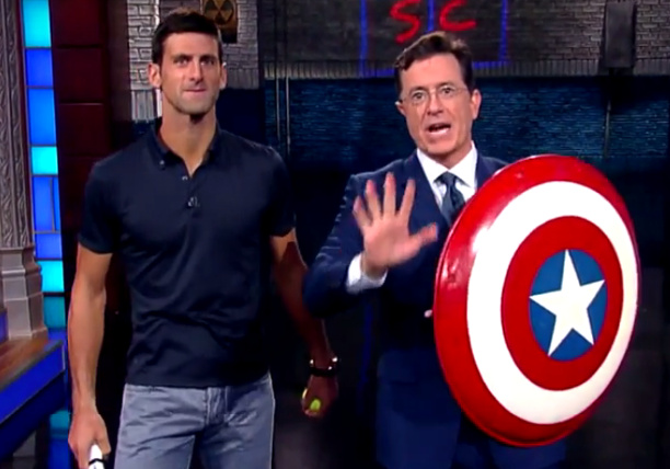 Video: Novak Djokovic vs. Captain America Colbert 
