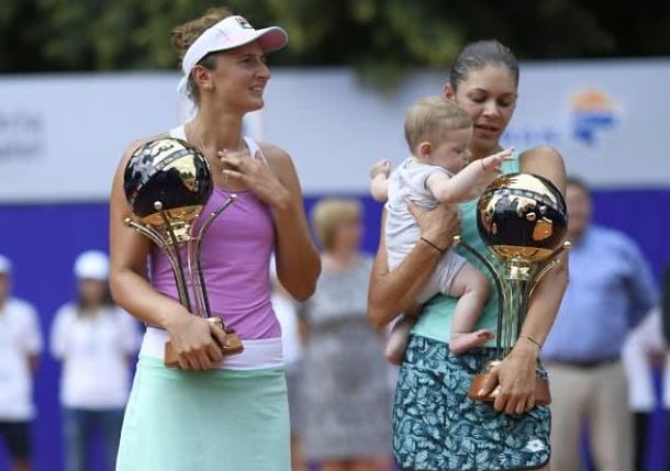 Andreea Mitu Celebrates Doubles Title in Bucharest with Baby Boy in Arms 